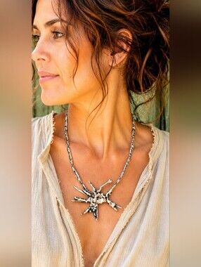 Artisan Silver  Pewter Starburst Necklace - Statement Women Jewelry
